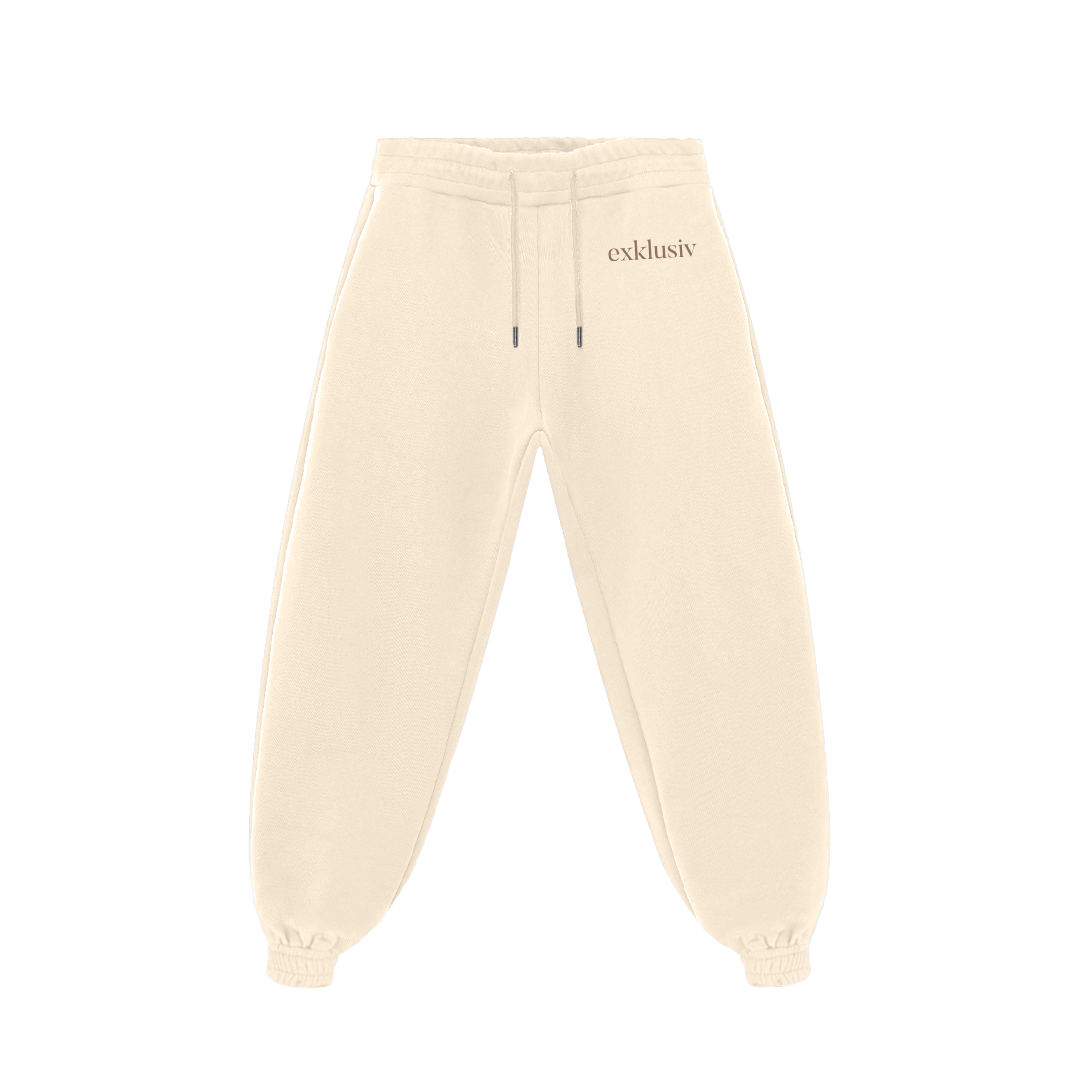 exklusiv cream ivory off-white tracksuit bottoms thick cuffed joggers women loungewear comfortable essential streetwear relaxed fit elasticated waistband