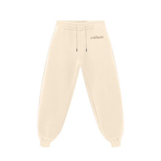 exklusiv cream ivory off-white tracksuit bottoms thick cuffed joggers women loungewear comfortable essential streetwear relaxed fit elasticated waistband