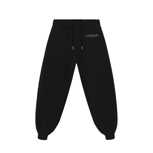 exklusiv black tracksuit bottoms thick cuffed joggers women loungewear comfortable essential streetwear relaxed fit elasticated waistband