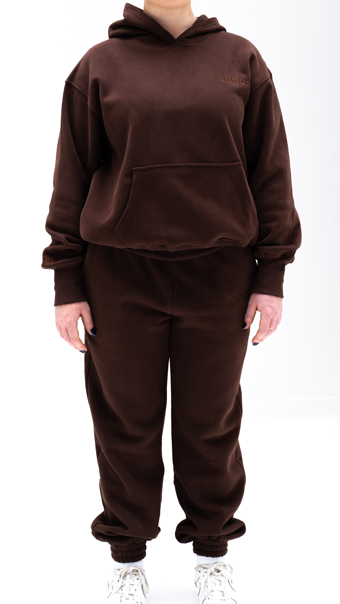 exklusiv brown chocolate tracksuit bottoms thick cuffed joggers women loungewear comfortable essential streetwear relaxed fit elasticated waistband