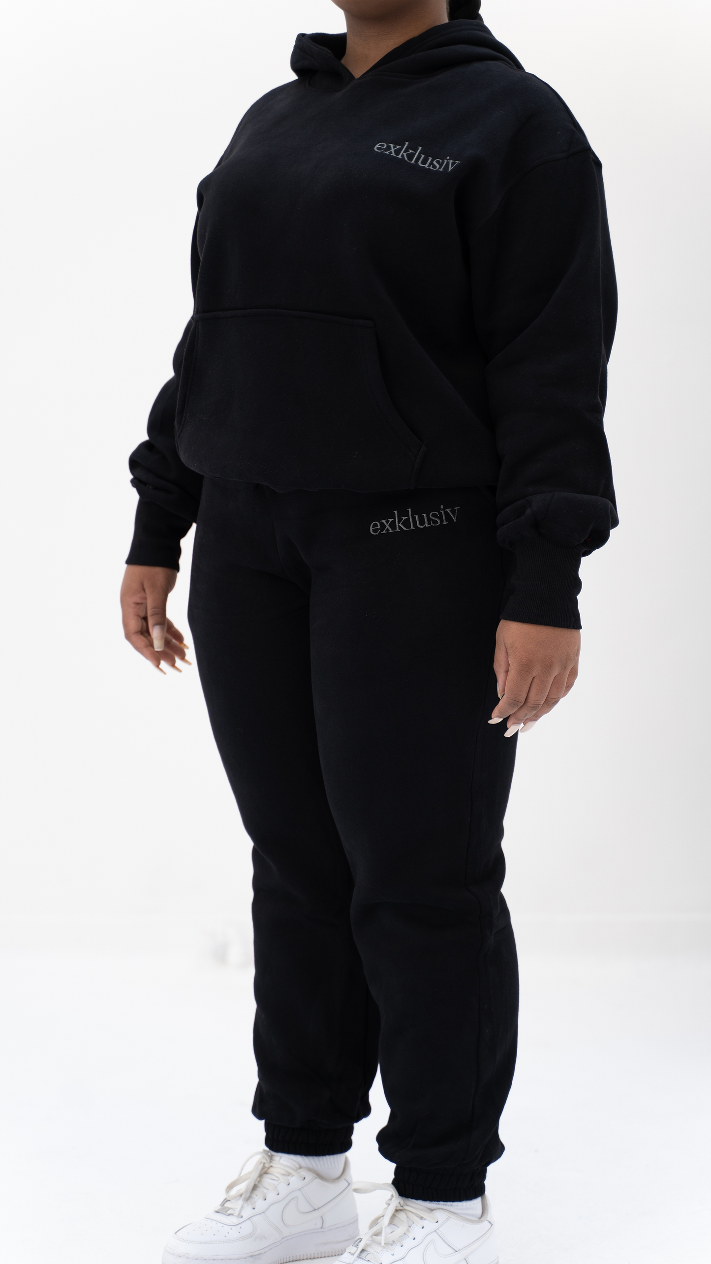 exklusiv black tracksuit thick hoodie women loungewear comfortable essential streetwear relaxed fit