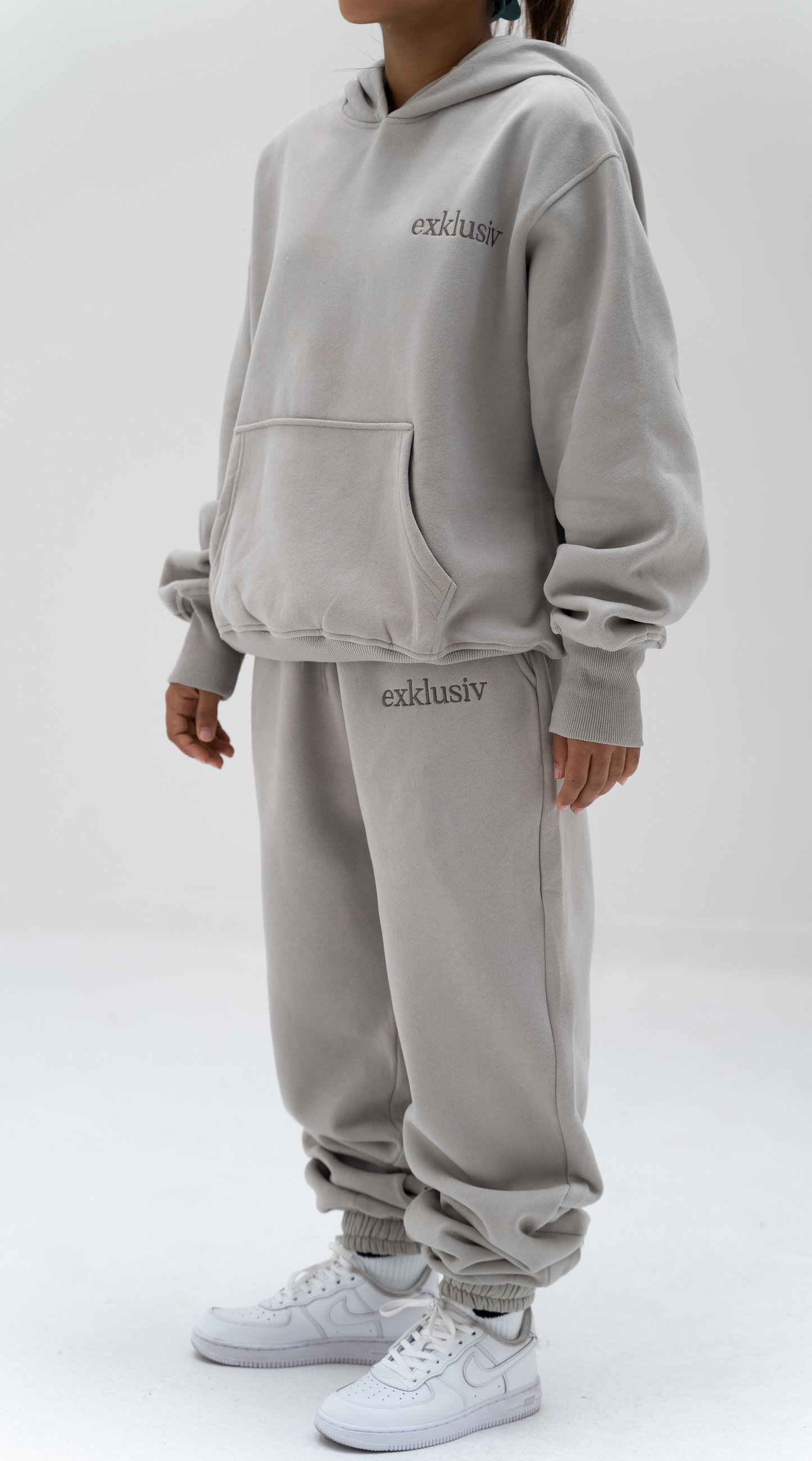 exklusiv light grey tracksuit bottoms thick cuffed joggers women loungewear comfortable essential streetwear relaxed fit elasticated waistband